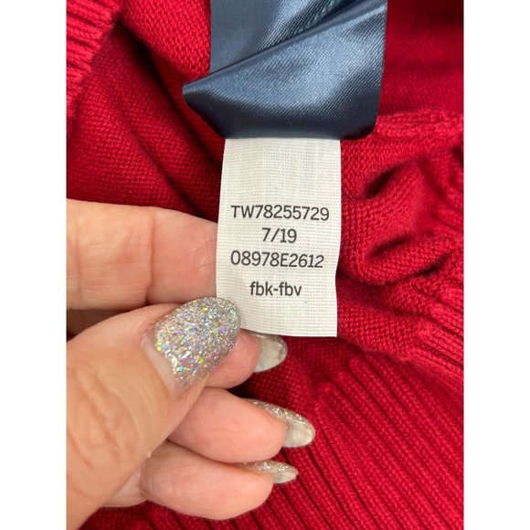 0705A- Tommy Hilfiger Men’s Sweater XL Red V-Neck Pullover Ribbed Cotton Logo - Picture 9 of 9